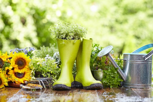 Eco-friendly gardening practices in action with composting and rainwater harvesting